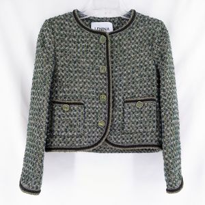 LENINA Coco Cropped Tweed Jacket Black and Green One Size